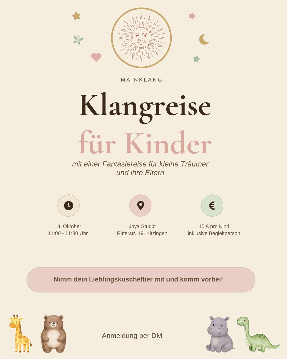 Klangreise für Kinder am 18. Oktober, 11–11:30 Uhr im Joya Studio Kitzingen, 15 € pro Kind inklusive Begleitperson